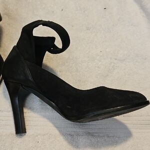 rag & bone Black Suede Pointed-Toe Ankle-Strap Heel